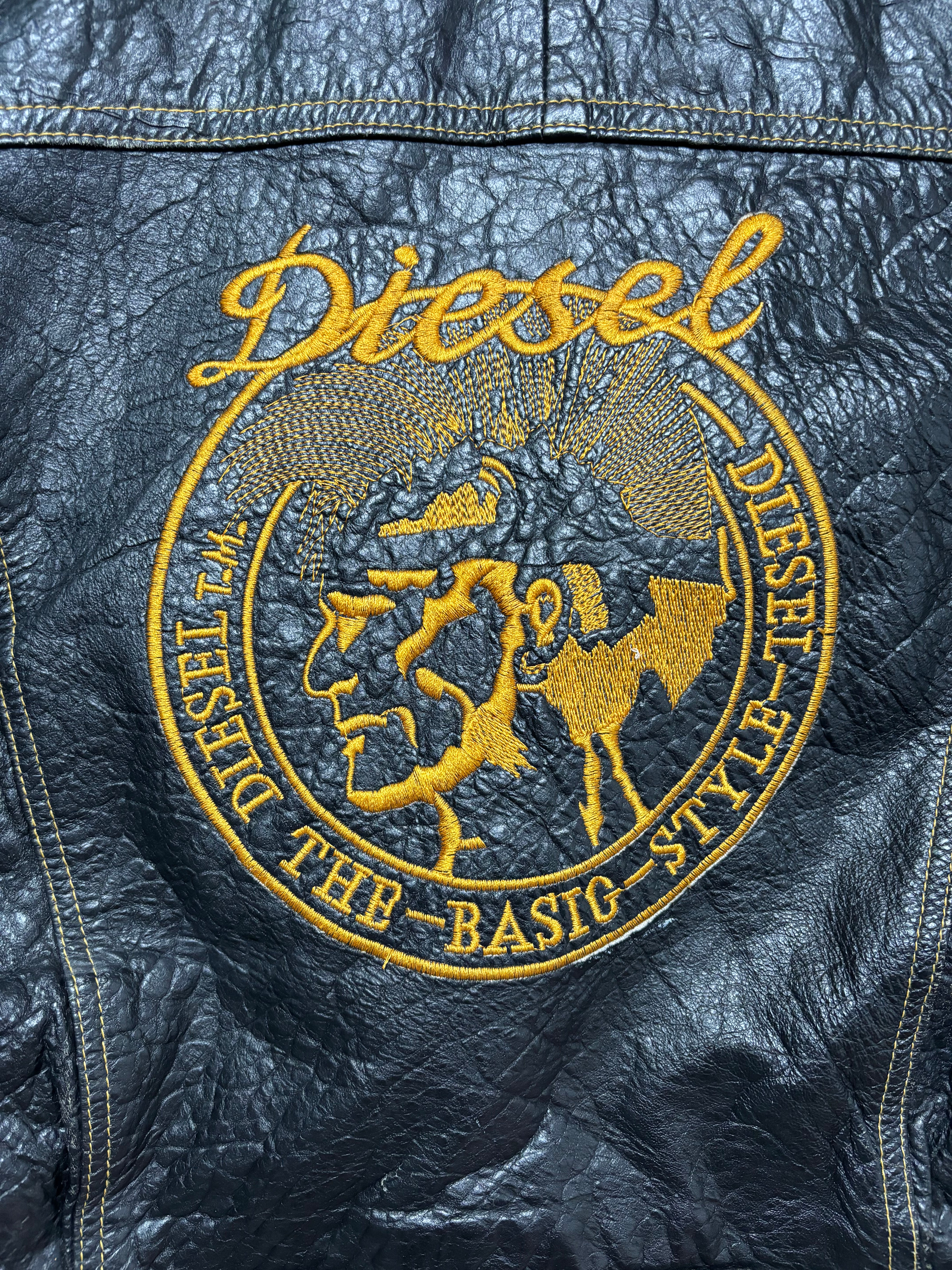 80s DIESEL EMBROIDERED LEATHER JACKET (L)