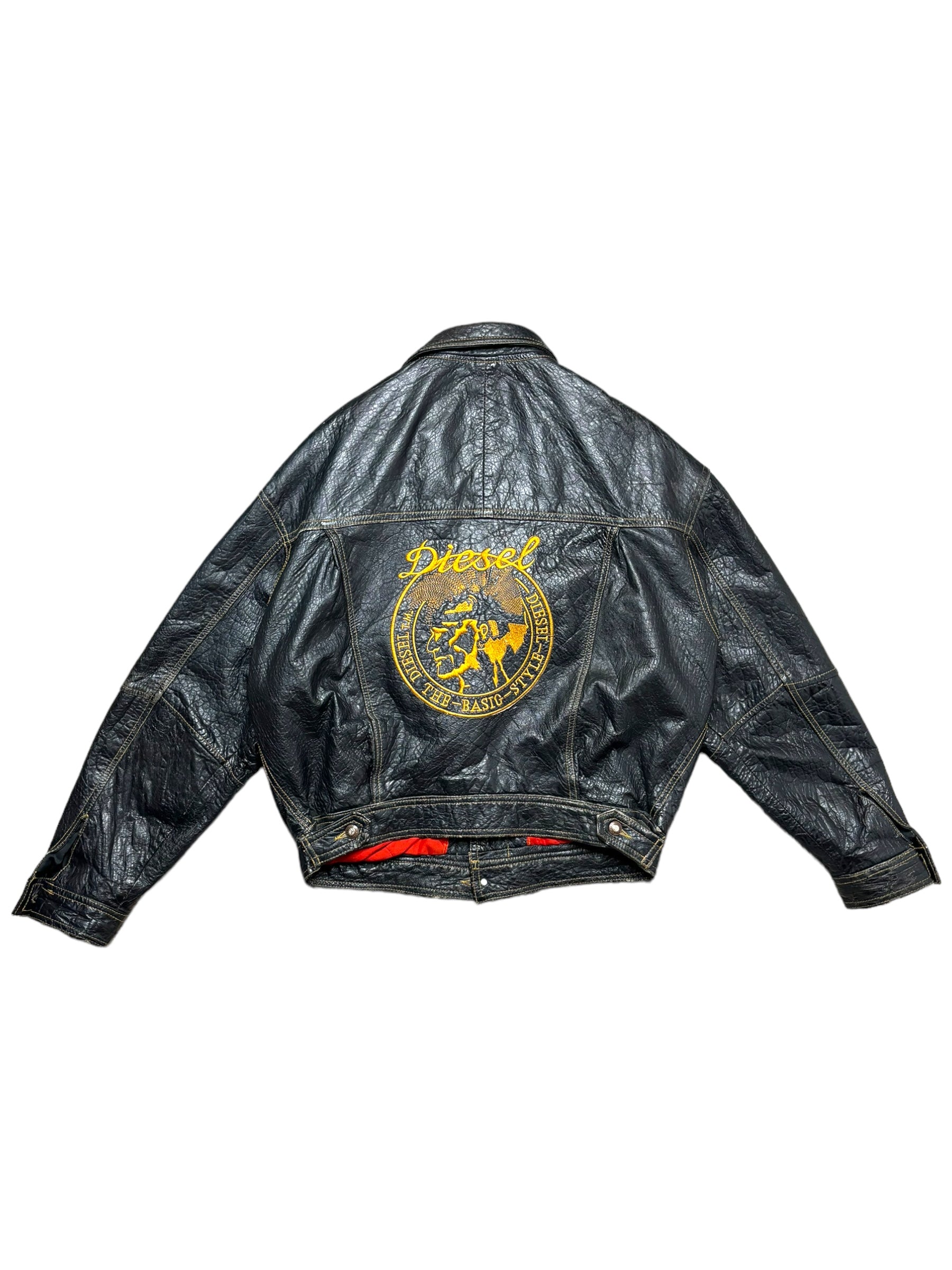 80s DIESEL EMBROIDERED LEATHER JACKET (L)