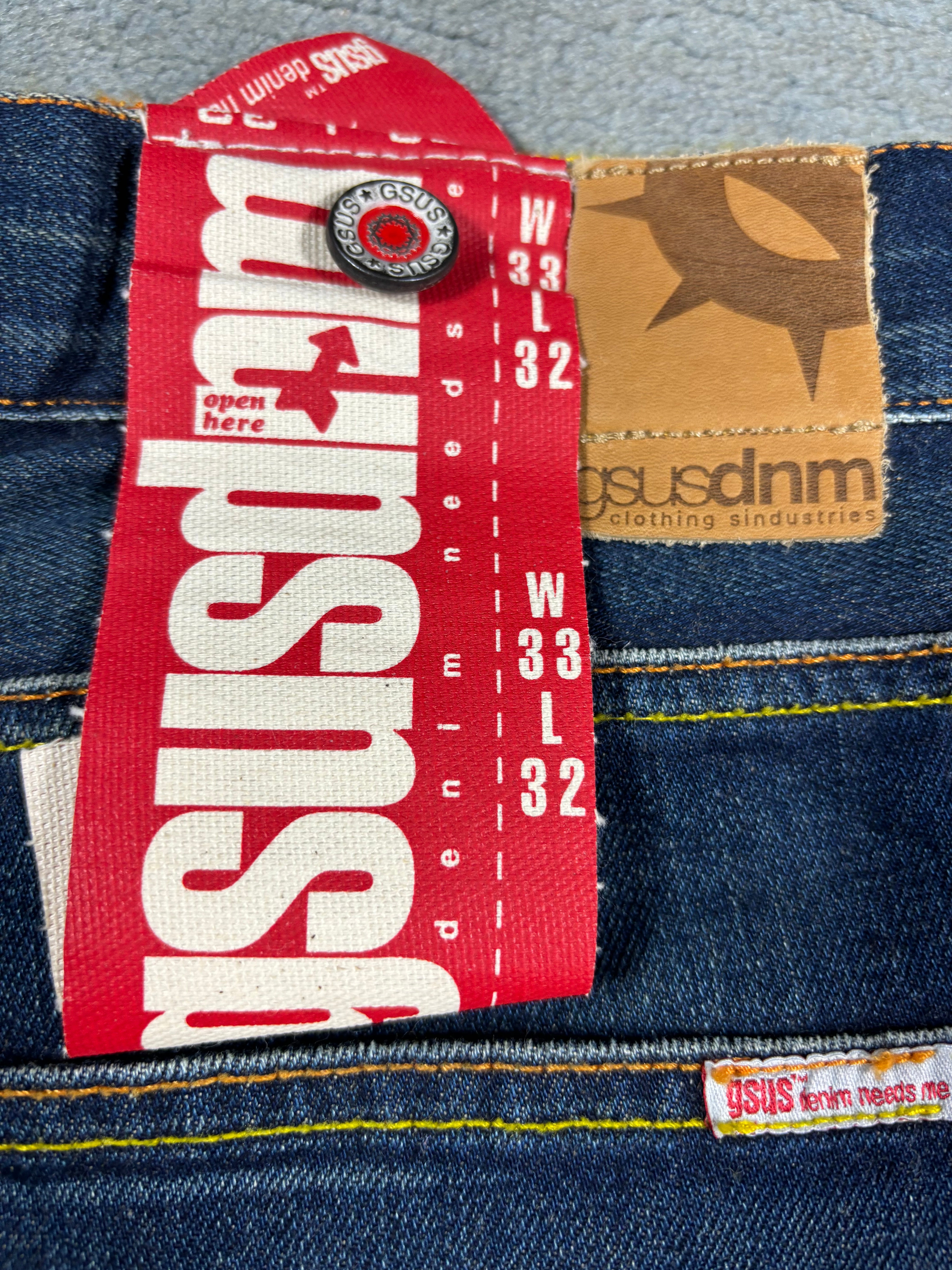 Y2K GSUS EMBROIDERED BAGGY JEANS (33/32)